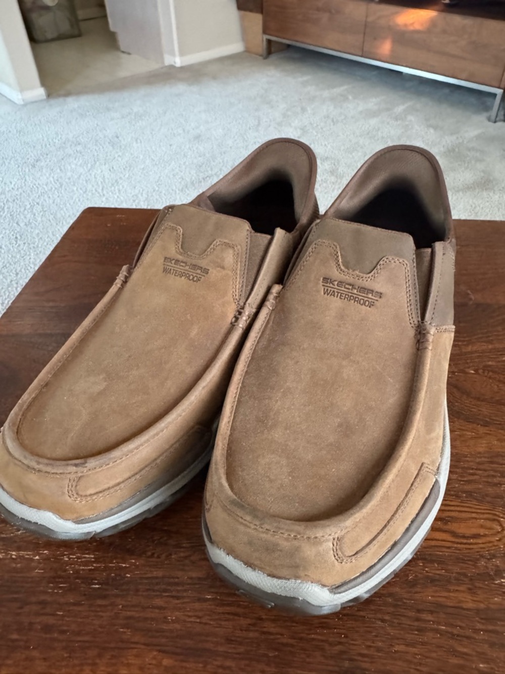 Skechers Brown Waterproof Slip-On Loafers SZ 13 Wide